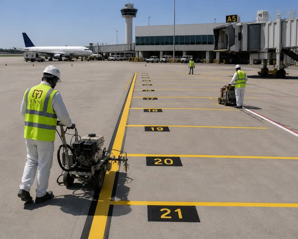 Airfield apron markings compared with cold plastic systems