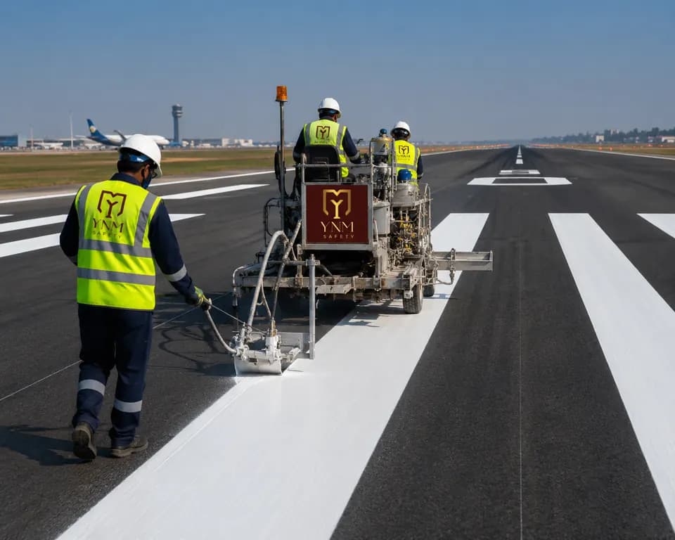 Airfield runway marking paint on an airport runway