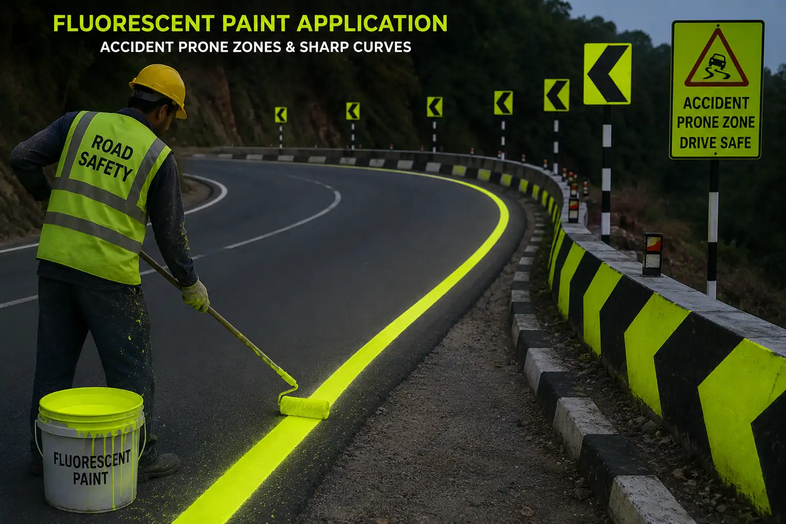 Fluorescent Paint β manufactured by YNM Safety India, road marking and road safety products
