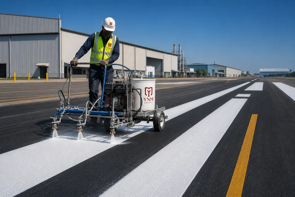 Hot thermoplastic paint markings on industrial road and runway — YNM Safety road marking paint manufacturers