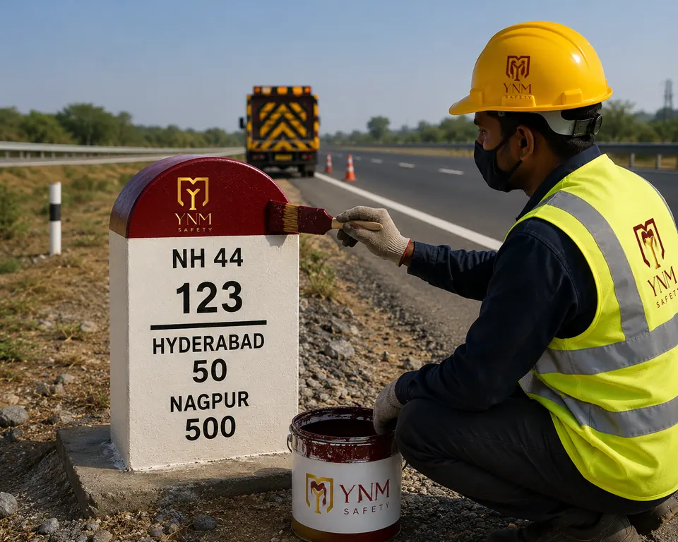 Hectometre and kilometre stone kerb marking paint — YNM Safety kerb base paint manufacturers