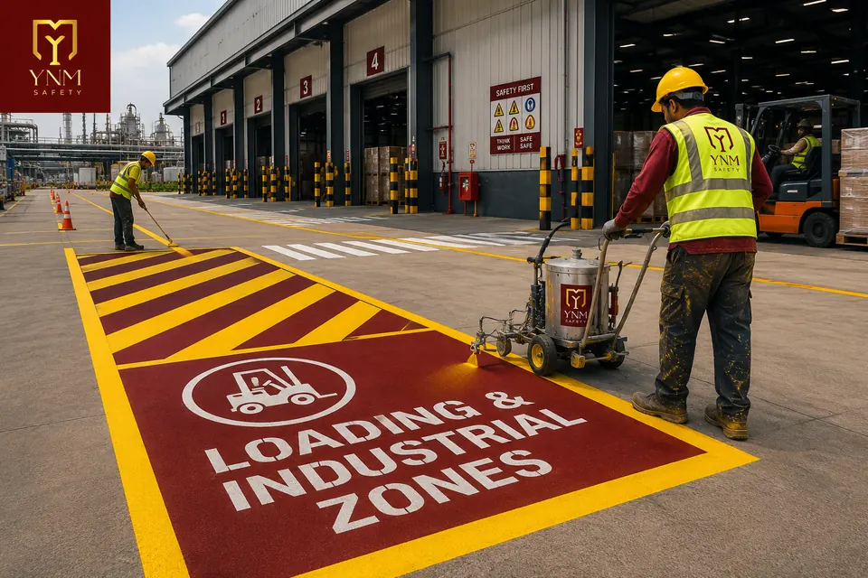 Loading and industrial zone kerb marking paint — YNM Safety kerb based paint manufacturers